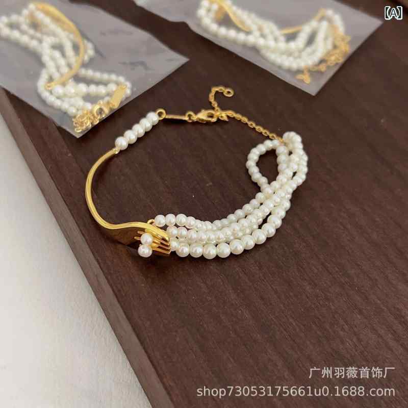 ブレスレット レディース 小物 幾何学模様 シルバー 電気メッキ加工 カトラリー パール 不規則 アフリ..