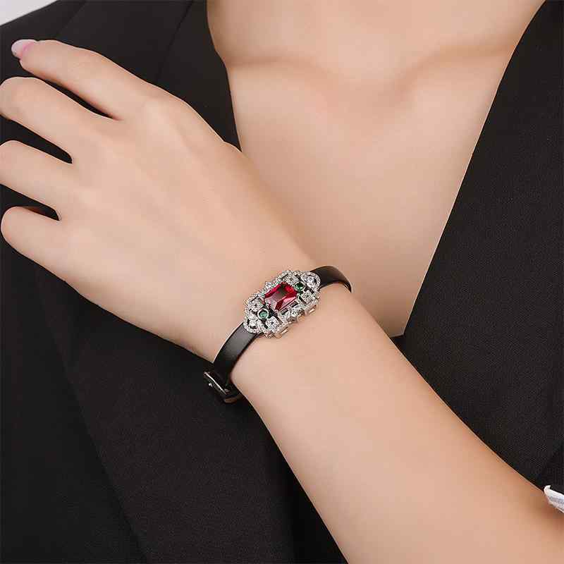 ブレスレット レディース ジュエリー 腕輪 満鑽 牛革 レザー ベルト バングル ルビー サファイア レッド ブルー 宝石 おしゃれ アクセサリー