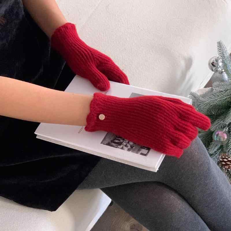 手袋 レディース 秋冬 スマートフォン対応 ウール混紡 ニット手袋 防寒 グローブ ファッション小物 黒色 赤色 緑色 カーキ色 ピンク系 白色 深緑色 青色 グレー系2(4)