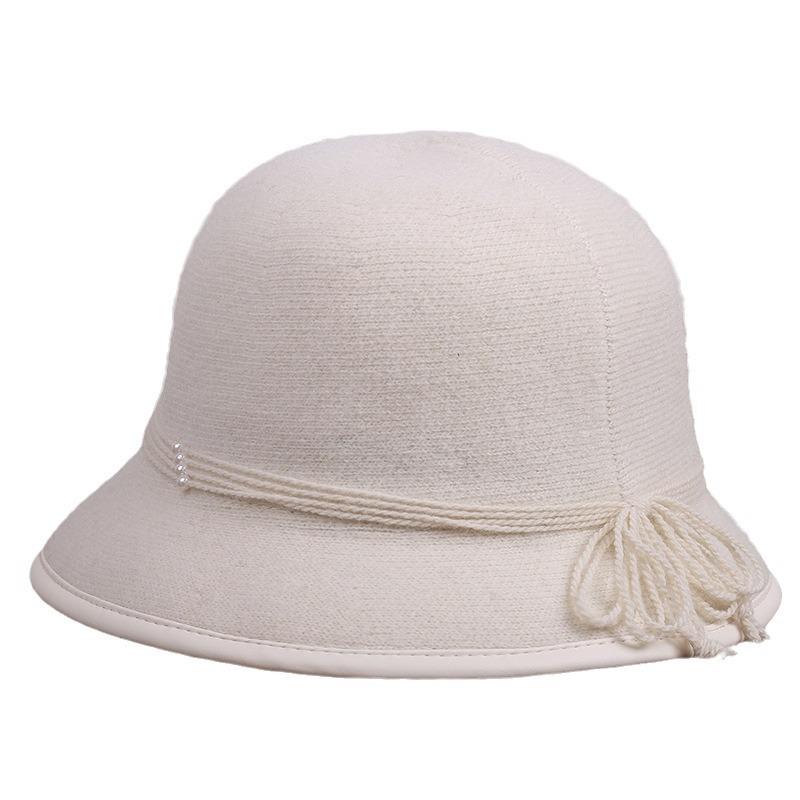 帽子 レディース 秋冬 ニット帽 ウール 漁夫帽 バケットハット パール付き あたたかい 小顔効果 防寒 紫外線対策 かわいい おしゃれ 通勤 旅行 プレゼント ミルクティー ブラック キャメル(4)