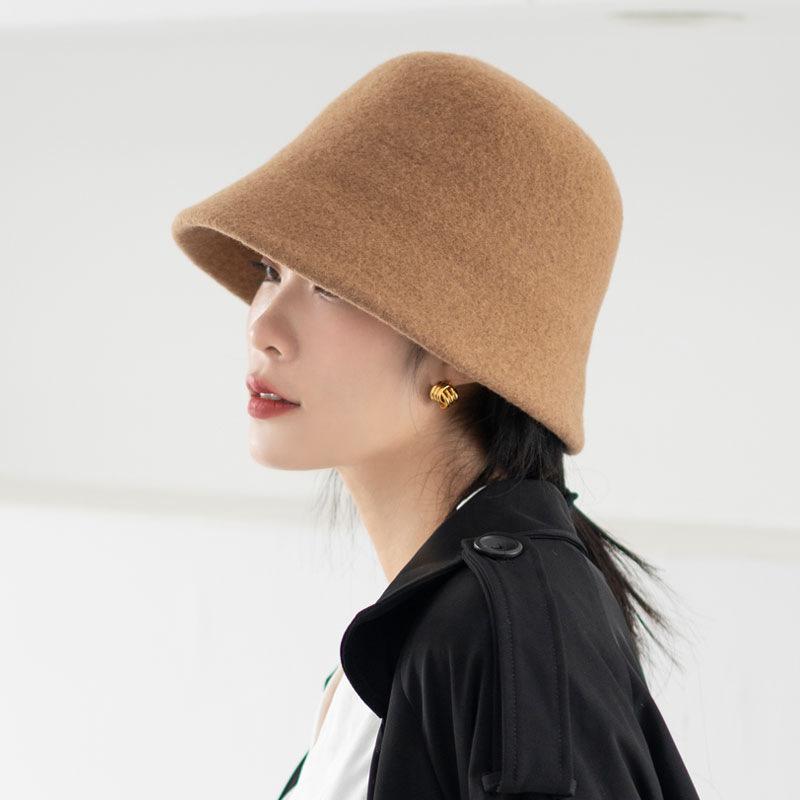 帽子 レディース 秋冬 漁夫帽 ウール ハット 無地 シンプル おしゃれ かわいい 防寒 ニット 韓国風 バケットハット 日よけ 大つば 普段使い 旅行2(4)
