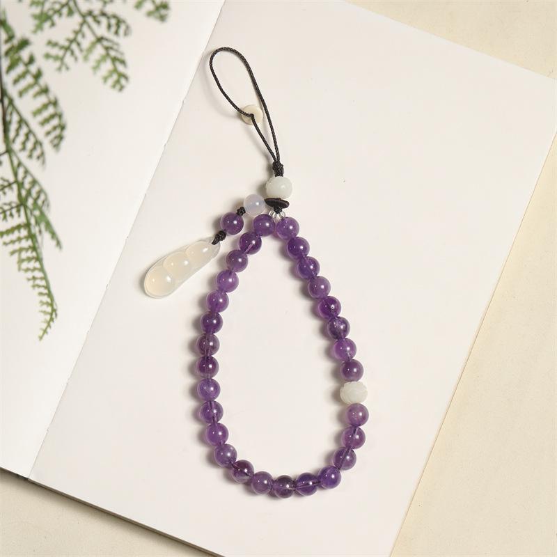 スマホストラップ レディース 短い かわいい 紫水晶 福袋 平安扣 豆荚 中国風 手編み 取り外し可能 スマートフォン 落下防止 アクセサリー