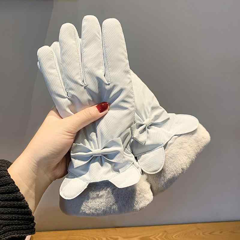 手袋 レディース 冬用 かわいい 兔耳 デザイン グローブ 防寒 暖かい スマホ対応 自転車 バイク 厚手 バタフライ グレー ブルー ブラック ピンク パープル ホワイト ポリエステル2