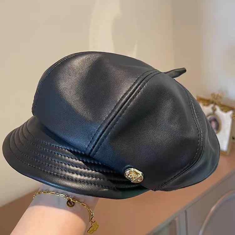 ハンチング ベレー帽 メンズ 男性用 シープスキン 秋冬 防寒 防風 紳士帽子 レザー キャップ クラシック レトロ 55-58cm ブラック ブラウン