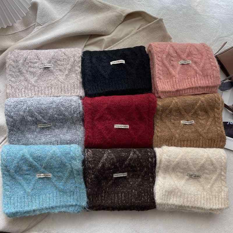 マフラー 秋冬 学生 カップル 無地 ニット 厚手 保温 寒さ対策 赤色 乳白色 キャメル ピンク系 抹茶色 グレー 黒色