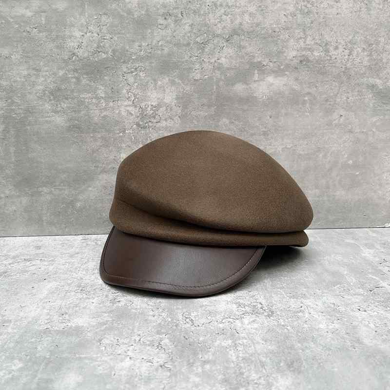 帽子 レディース 秋冬 ベレー帽 画家帽 アシンメトリー ウール 羊毛 レザー 切り替え 小顔効果 防寒 保温 防風 カジュアル エレガント コーヒー色 ブラック ホワイト