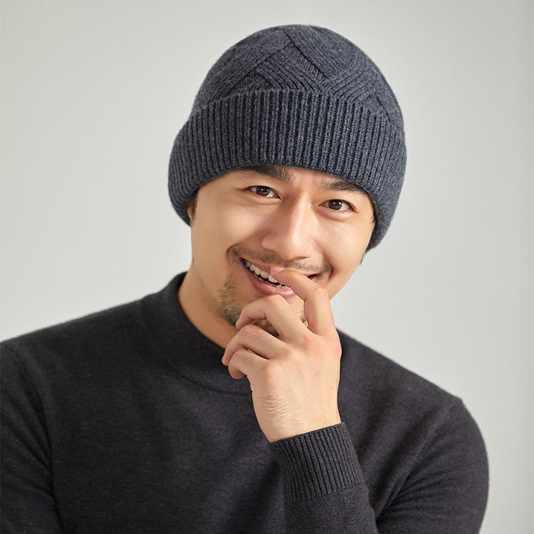 ニット帽 メンズ 秋冬 男性用 羊毛 帽子 ニット キャップ 加絨 加厚 保温 防風 黒 酒红色 咖啡色 驼色 ..