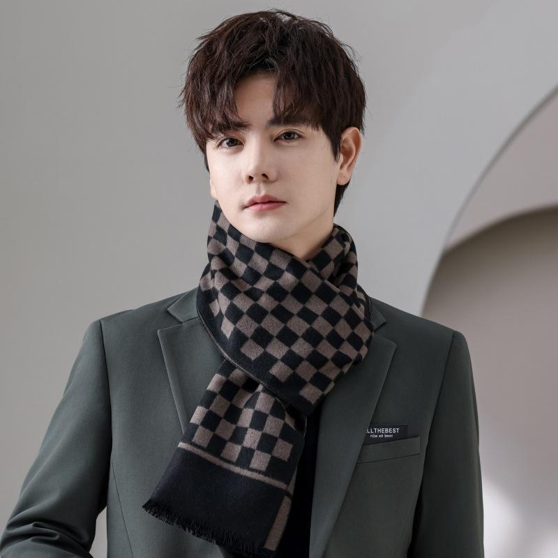 マフラー 男性用 秋冬 あったか 厚手 高級感 メンズ スカーフ 2024 防寒 祖父 贈り物 ポリエステル 斜..