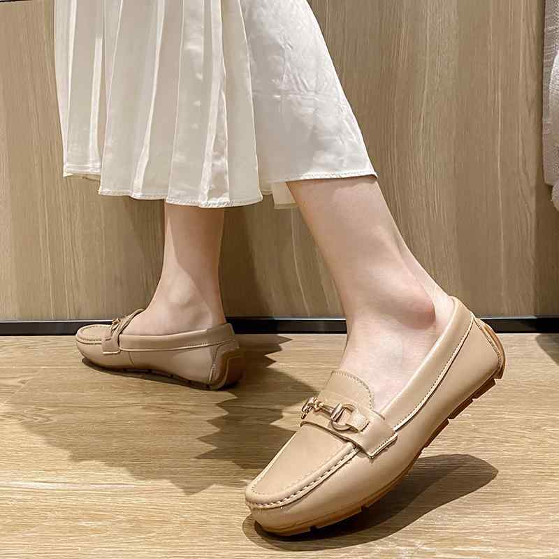 靴 レディース 豆豆靴 フラット ローファー ぺたんこ 柔らかい 本革 スリッポン ラウンドトゥ カジュアル 通気性 除臭 耐摩耗性 白 黒 ベージュ 春夏 秋冬(4)