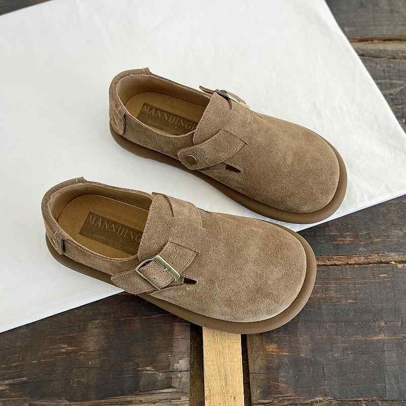 靴 レディース 靴 スリッパ サンダル 本革 ぺたんこ ローヒール ストラップ スクエアトゥ モカシン 履きやすい 痛くない カジュアル 普段使い 春