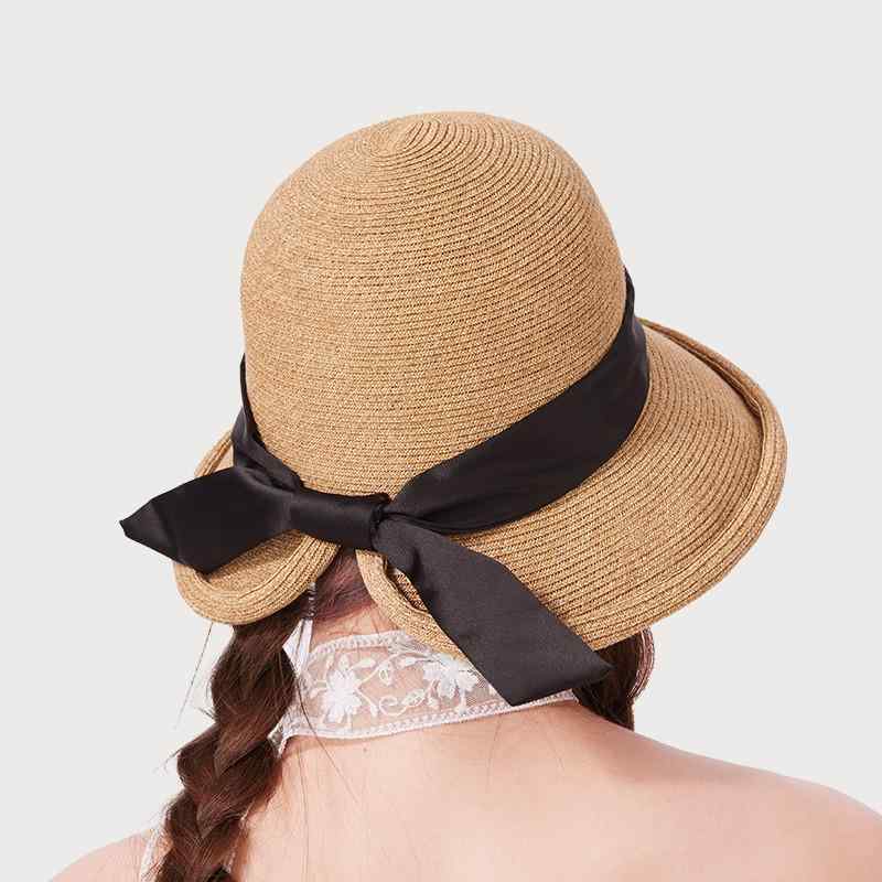 麦わら帽子 レディース 春夏 つば広 ハット UVカット 遮光 日よけ帽子 漁師帽 ストローハット アウトドア レジャー 旅行 おしゃれ かわいい ホワイト ブラック(4.0)