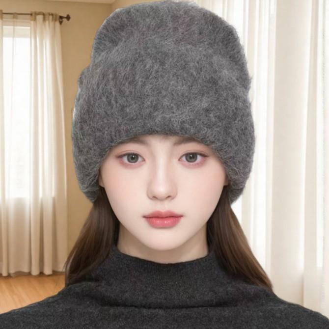 ニット帽 レディース 秋冬 防寒 暖かい アルパカ ウール 毛糸 帽子 ビーニー あったか 深灰色 ブラック..