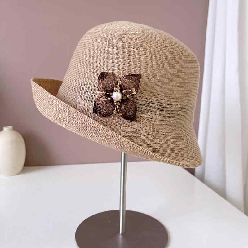 帽子 レディース 漁夫帽 春夏 UVカット 紫外線対策 日よけ 花柄 ニット帽 小顔効果 盆帽 ハット ベージュ ブラック2(4)
