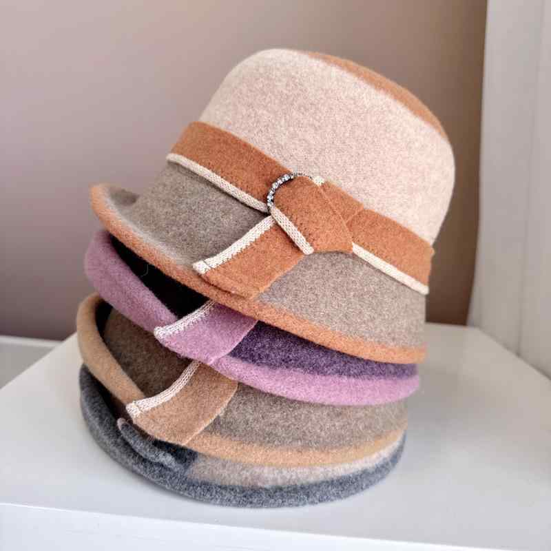 ニット帽 レディース 秋冬 ウール あったか 暖か 保温 漁師帽 バケットハット ドリルバックル付き 小顔..