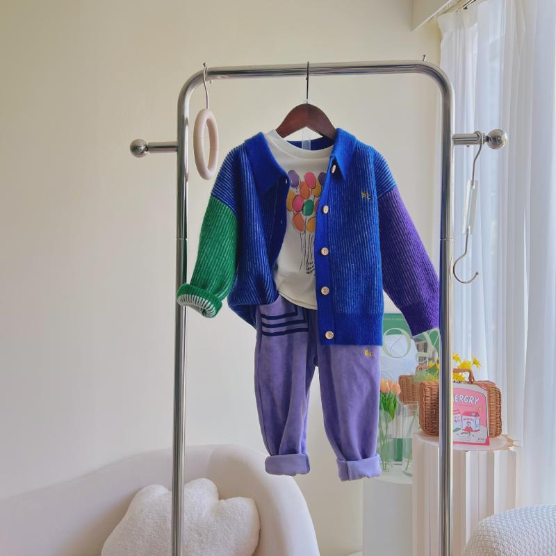 ニット 子供服 秋冬 ニットカーディガン 韓国風 配色 切り替え 丸首 長袖 コットン 男女兼用 かわいい 普段着 トップス ニット帽 ネックウォーマー ニット...