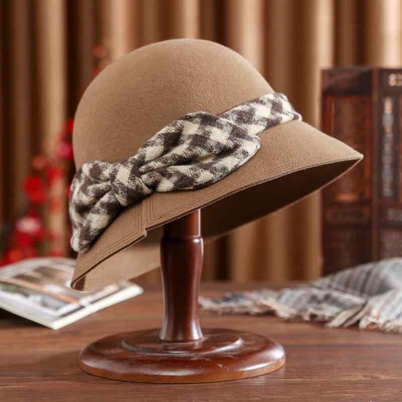 帽子 レディース 秋冬 ウール フェルトハット レトロ バケットハット つば広ハット 漁師帽 ボーラーハット カジュアル ハット かわいい 暖かい ブラック ワインレッド キャメル2(4)