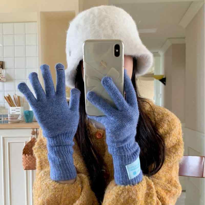 手袋 レディース ニット手袋 スマートフォン対応 防寒 羊毛 灰色 青色 ピンク系2
