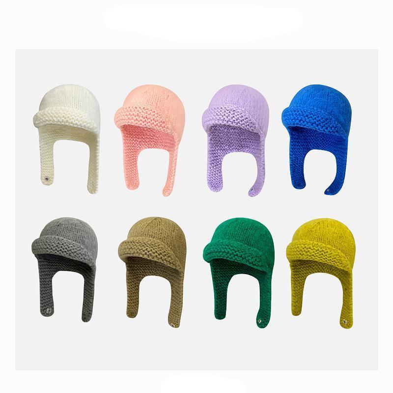 帽子 レディース 秋冬 保温 ニット帽 手編み 毛糸 雷鋒帽 防寒 小顔効果 紫外線対策 黄色 緑 紫 黒 ピンク系 ブルー オフホワイト ベージュ グレー2(4)