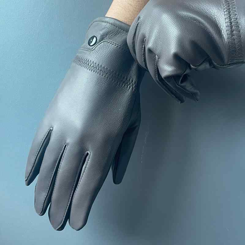 手袋 男性用 冬季 羊革 グローブ バイク 自転車 運転 薄手 裏起毛 レザー 手袋 防寒 暖かい あったか 通勤 通学 シンプル ブラウン ブラック グレー(4)
