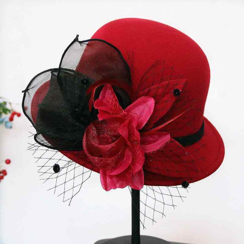 帽子 レディース 秋冬 ウール フェルト ハット おしゃれ 礼装帽子 花柄 フィッシャーマンハット エレガ..