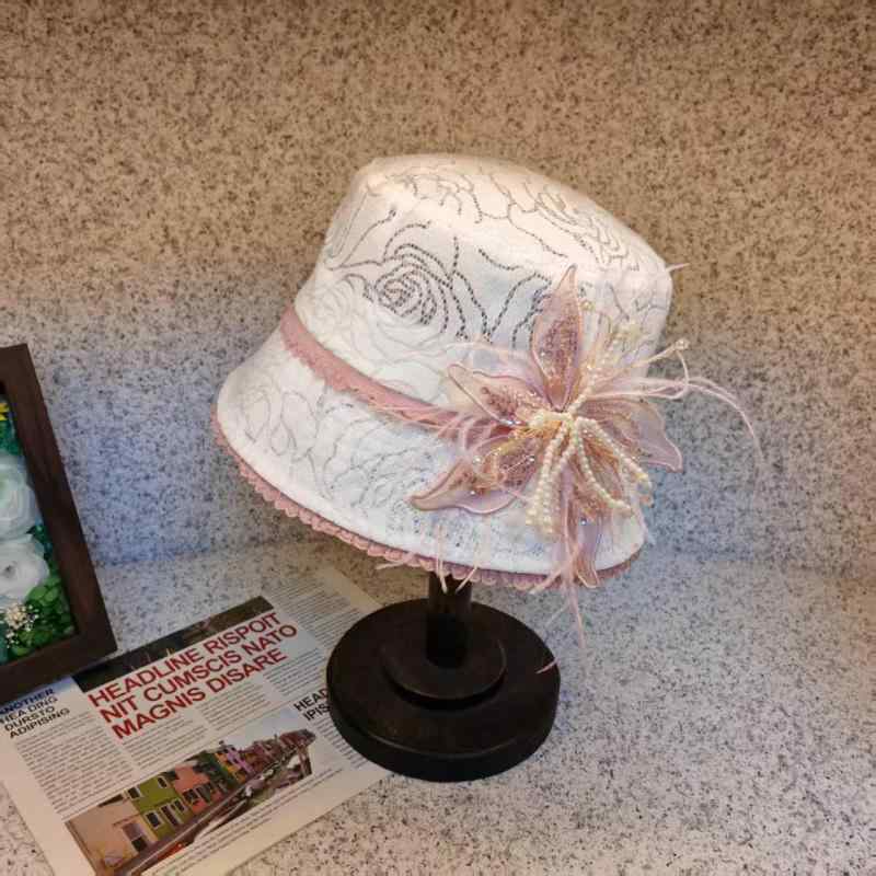 麦わら帽子 レディース 春夏 レース 花柄 遮陽 漁夫帽 ハット フレンチ エレガント 透かし彫り デザイン 通気性 白色 黒色