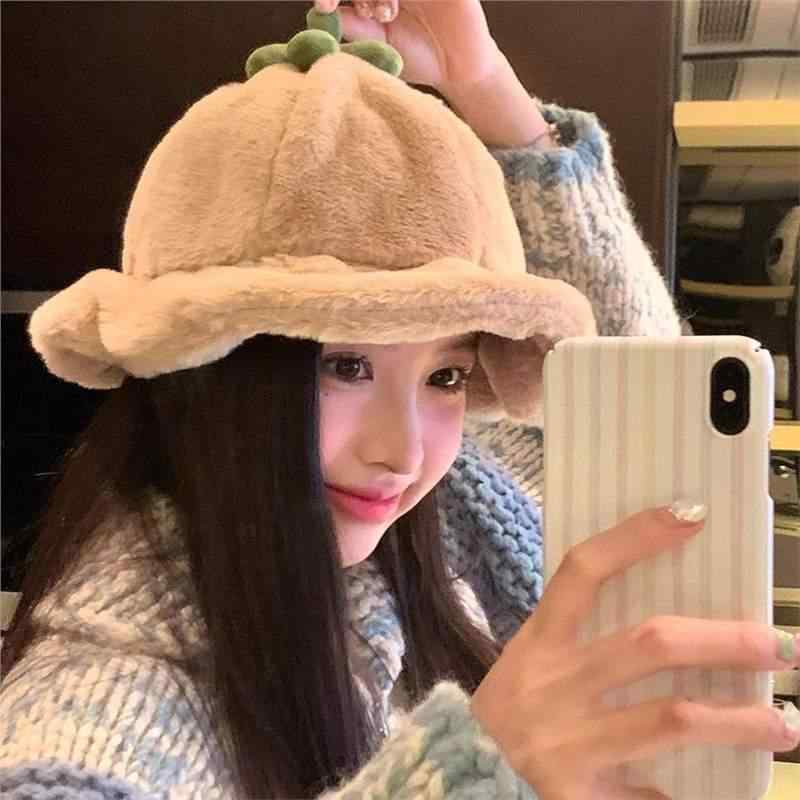 帽子 レディース 秋冬 防寒 保温 防風 ハット 韓国 ファッション かわいい おしゃれ 柿 ニット帽 毛皮 ..