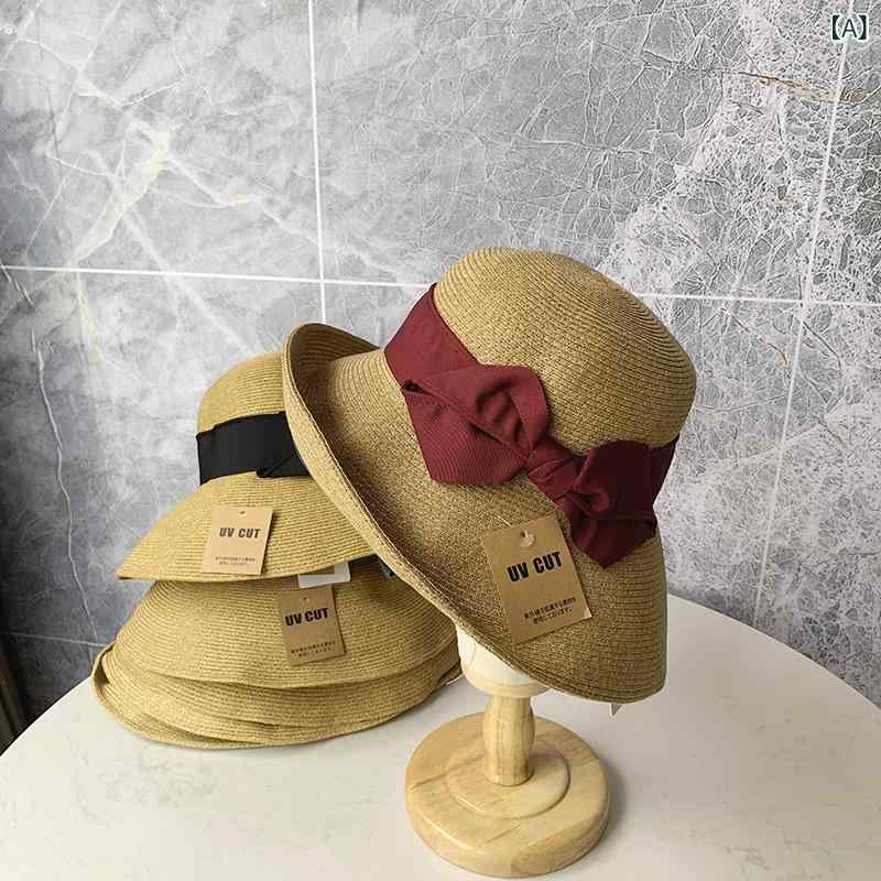麦わら帽子 レディース 日焼け防止帽子 紫外線対策 ハット 折りたたみ可能 あご紐付き 旅行用 ビーチ ..