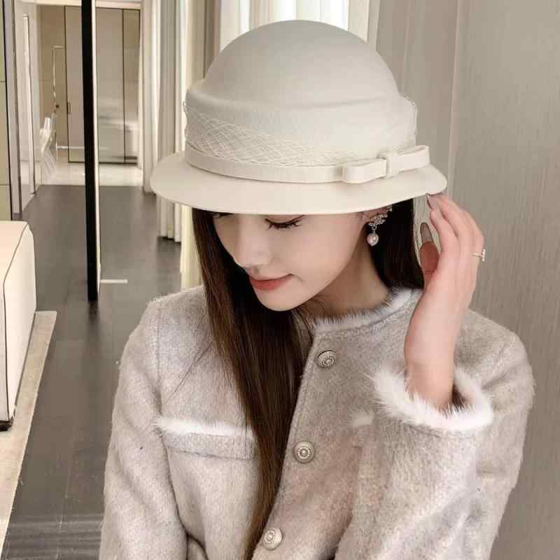 帽子 レディース 秋冬 オーストラリア産ウール フェルトハット 漁師帽 バケットハット 蝶結び エレガント かわいい ブラック ホワイト カーキ