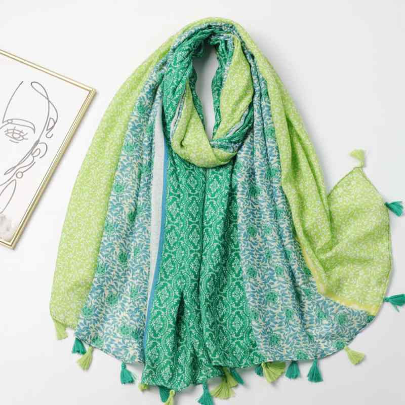 ショール レディース 春秋 薄手 旅行 リゾート 防寒 紫外線対策 花柄 ポリエステル 大判 ストール ブルー パープル グリーン ピンク カーキ オレンジ2