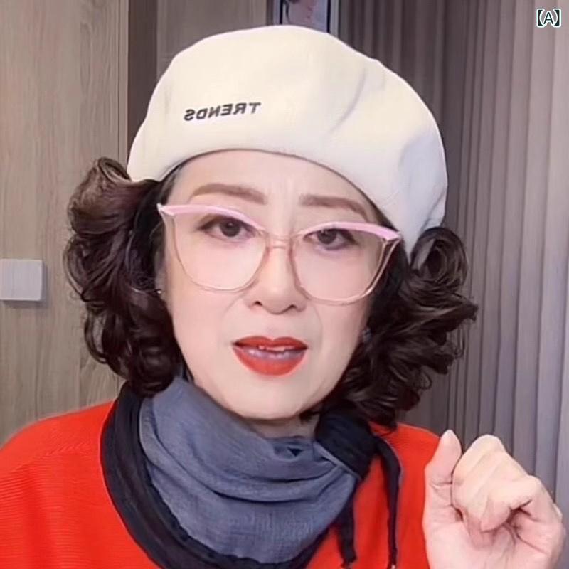 帽子 レディース 秋冬 ベレー帽 婦人 女性用 フェイクヘア付き ショート 巻き髪 ウィッグ一体型 ベージ..