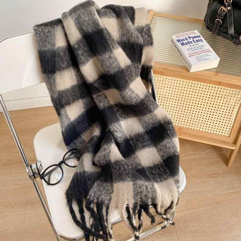マフラー レディース 大判 格子柄 秋冬 保温 ショール ストール 膝掛け ひざかけ 防寒 リバーシブル あったか 暖かい 冷房対策 ピンク系 ブルー系 ブラック ポリエステル2