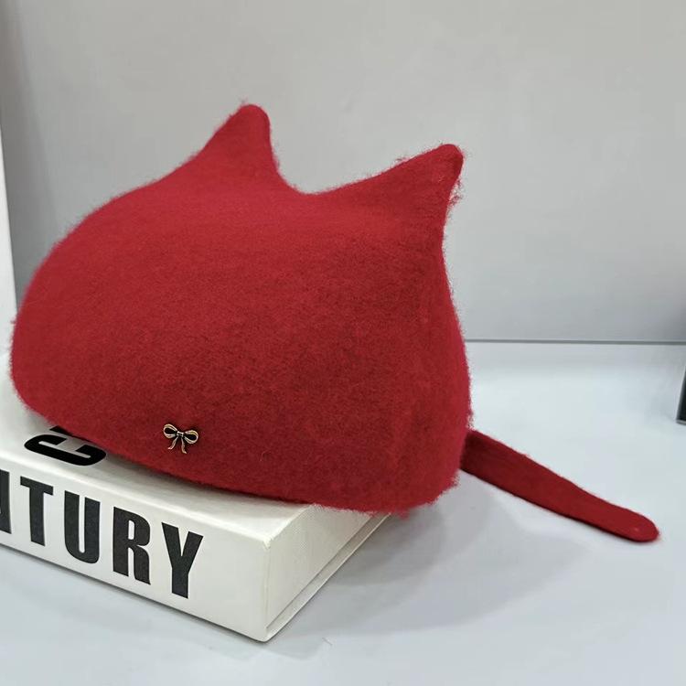 帽子 レディース ニット帽 猫耳 ベレー帽 秋冬 小顔効果 八角帽 かわいい ウール混 あったか 防寒 おしゃれ プレゼント2