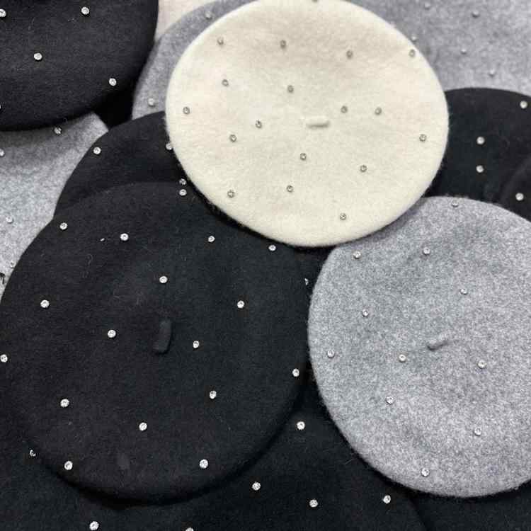 ベレー帽 レディース 秋冬 ウール 水钻付き 帽子 エレガント クラシカル レトロ 画家帽 普段使い お出..