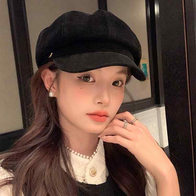 ベレー帽 レディース 秋冬 八角帽 クラシックブラック 遮陽 防風 スエード調 英国風 レトロ調 帽子 日焼け対策 かわいい おしゃれ トレンド 旅行