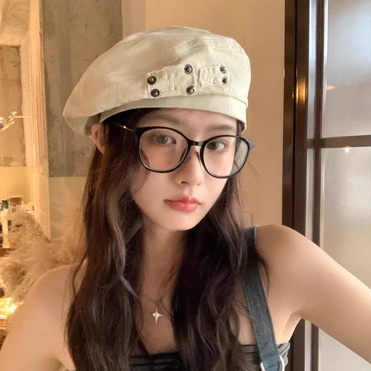 ベレー帽 レディース デニム 水洗い ダメージ加工 レトロ 大頭 小顔効果 無地 帽子 春秋冬 カジュアル おしゃれ