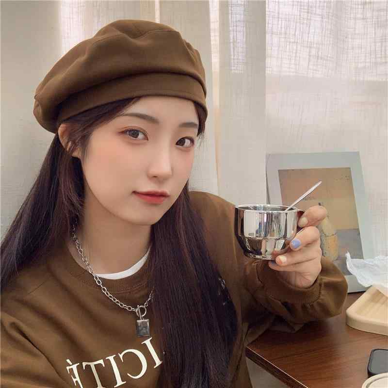 ベレー帽 レディース 秋冬用 帽子 ウール 日系 無地 かわいい おしゃれ 画家帽 カキ色 ブラック2