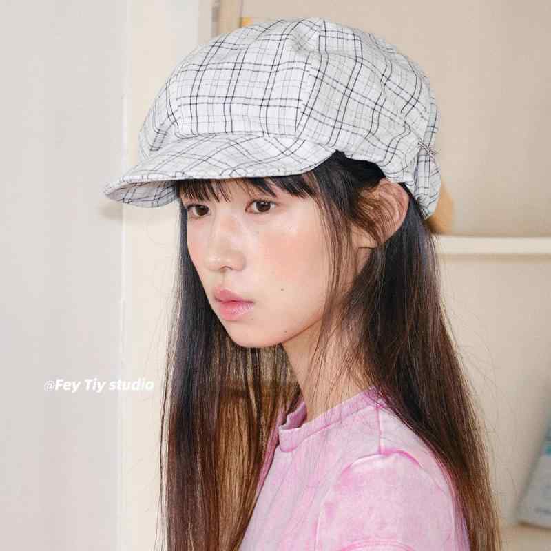 ベレー帽 レディース 春夏 八角帽 帽子 チェック柄 コットン 紫外線対策 日よけ 普段使い 旅行 お出か..
