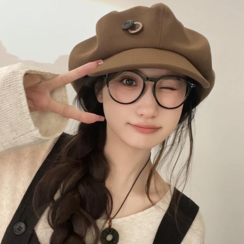 ベレー帽 レディース 秋冬 大きめサイズ かわいい クラシカル 八角帽 帽子 保温 防風 街歩き 旅行 ブラック カーキ コーヒー色