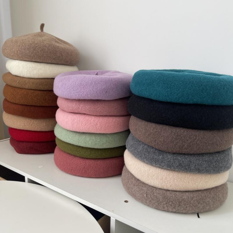 ベレー帽 レディース ウール 画家帽 秋冬 帽子 ファッション レトロ キャップ 白色 ベージュ グレー 赤..