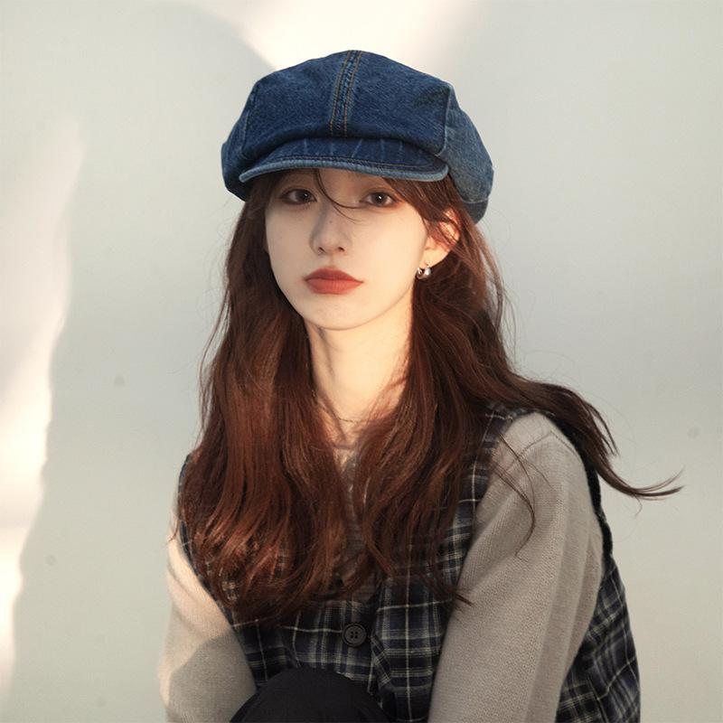 ベレー帽 レディース デニム 春夏 大頭 小顔効果 クラシック 無地 カジュアル 帽子 紫外線対策 日焼け防止 おしゃれ かわいい ファッション 普段使い 旅行 お出かけ(4)