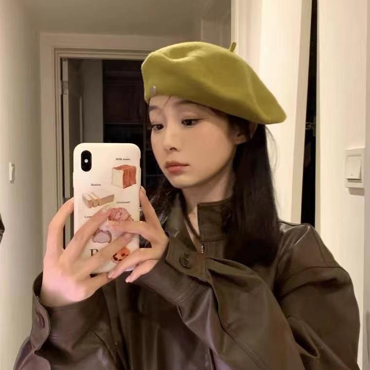 ベレー帽 レディース 秋冬 ウール 画家帽 クラシックブラック 気質キャメル スモーキーローズ ピーチピンク オフホワイト バニラ チョコレートブラウン チェリーレッド スプルースグリーン ティン グレー マスタードイエロー オレンジレッド ターコイズブ2