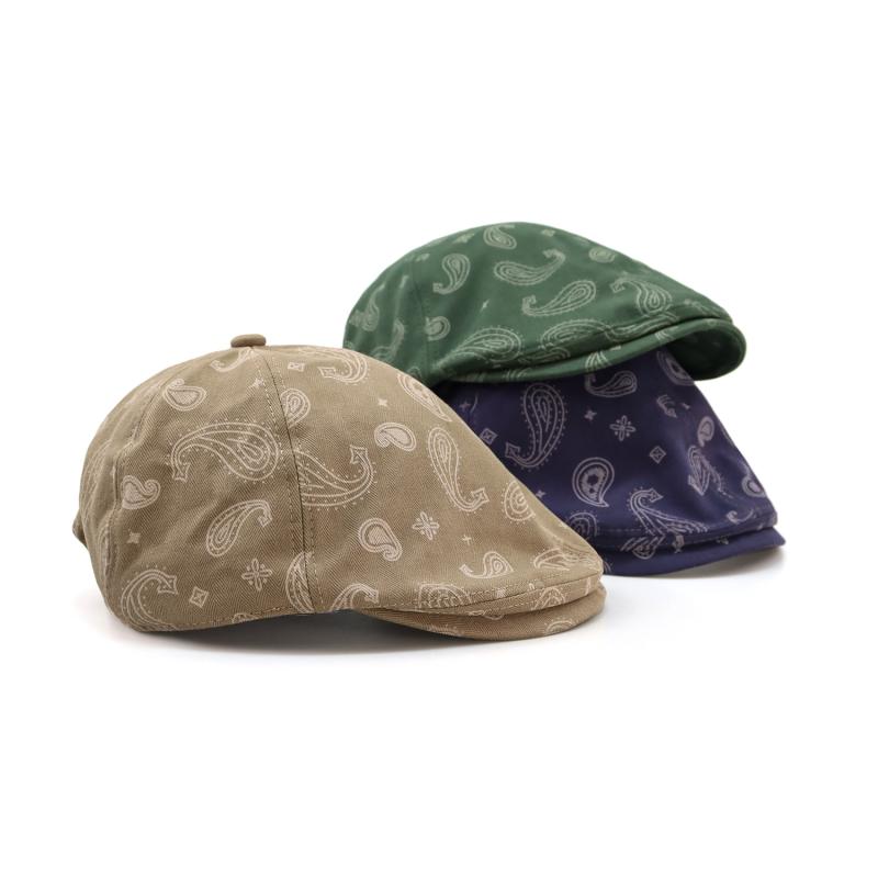 ベレー帽 レディース 春秋用 画家帽 メンズ ハンチング帽 おしゃれ レトロ カシューナッツ柄 日よけ 紫..