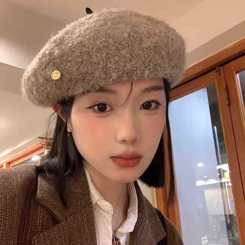 ベレー帽 レディース 秋冬 レトロ 画家帽 小顔効果 ウール混紡 防寒 防風 カジュアル ミルクホワイト ブラック モカ 桜色 レッド キャメル ダークグレー2