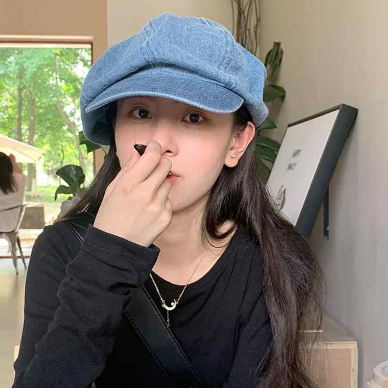 ベレー帽 レディース デニム ウォッシュ加工 八角帽 クラウドハット レトロ調 キャップ 秋冬 防寒 紫外線対策 普段使い2