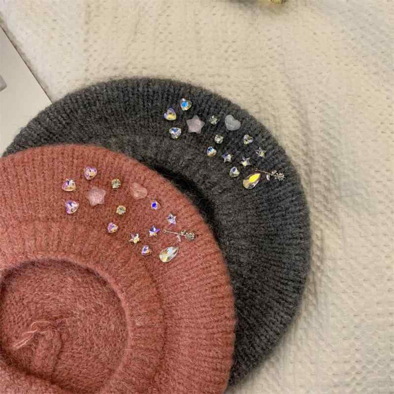 ベレー帽 レディース 秋冬 帽子 ニット 大頭 小顔効果 かわいい ガーリー 韓国風 保温 ピンク系 グレー