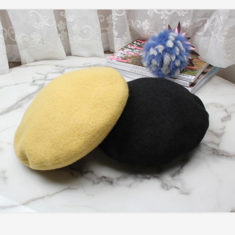 2ベレー帽 レディース 画家帽 ウール 毛 混紡 秋冬 かわいい 韓国風 無地 ブラック イエロー ファッション 雑貨