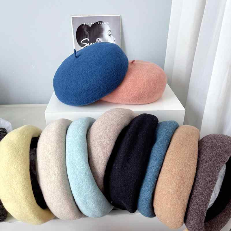 ベレー帽 レディース 秋冬 ウール 画家帽 無地 マカロン パステルカラー 帽子 石原ブルー 孔雀ブルー ..