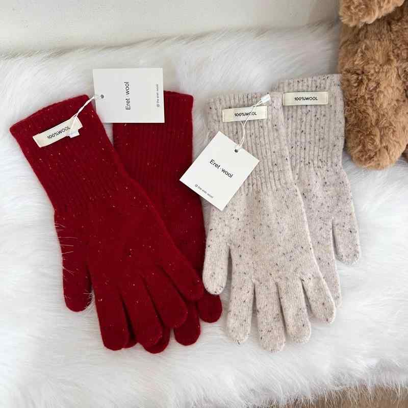 手袋 レディース 秋冬 スマートフォン対応 防寒 羊毛 ニット 手袋 赤色 オートミール グレー レトログ..