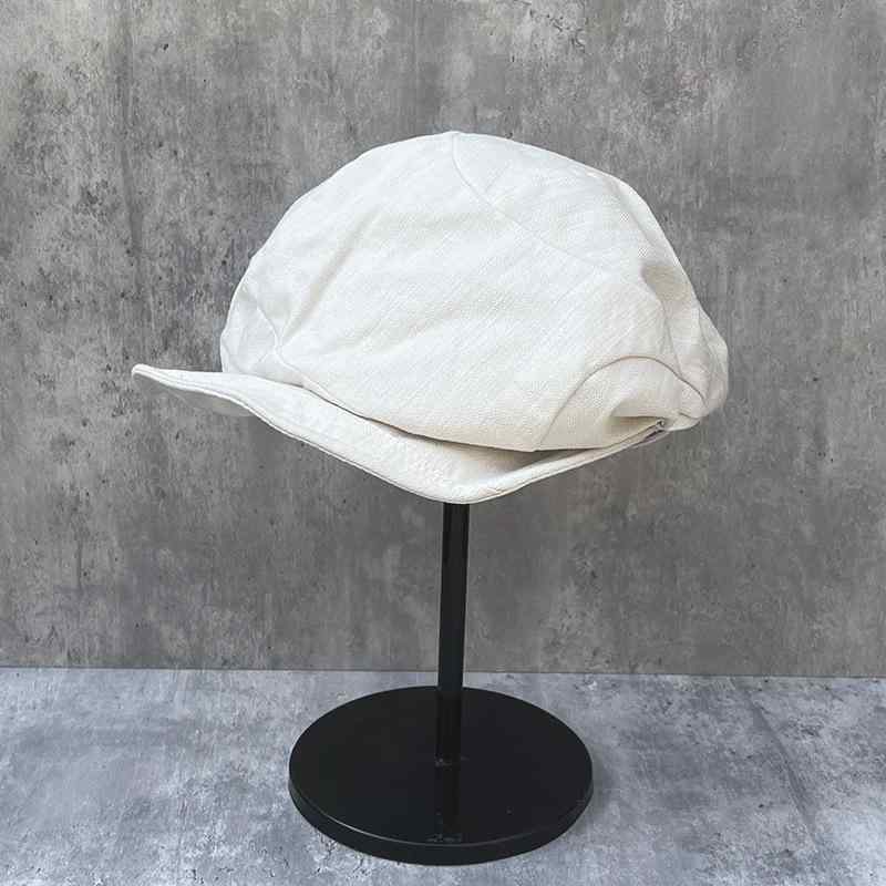 ベレー帽 レディース コットンリネン ニュースボーイキャップ アシンメトリー 森ガール 帽子 紫外線対策 日よけ 通気性 深青色 黒色 オフホワイト ライトグレー 水色