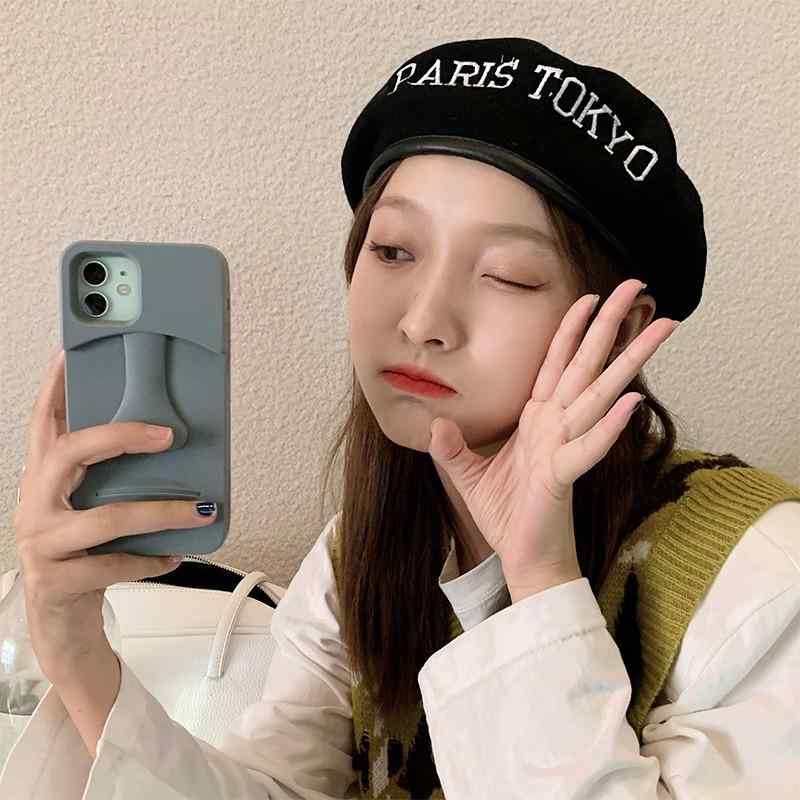 ベレー帽 レディース 秋冬 帽子 ウール混紡 ブラック 黒 ホワイト 白 日系 レトロ 刺繍 少年 青年 カジ..